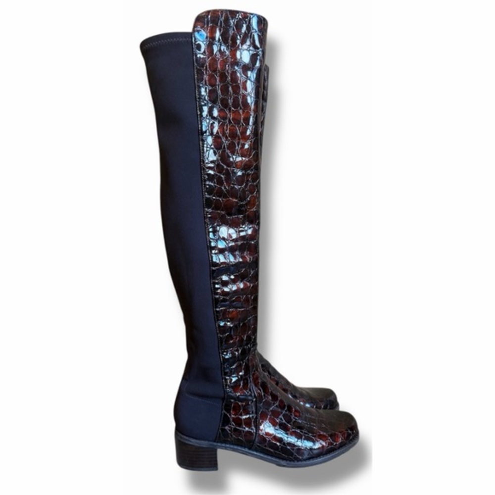 Stuart Weitzman Reserve Over The Knee Boots Croc Embossed Patented Leather